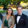 Madeleine de Suède, enceinte, et son époux Chris O'Neill, lors du dîner au musée nordique, dans le cadre du jubilé des 40 ans de règne du roi Carl XVI Gustaf à Stockholm le 14 septembre 2013