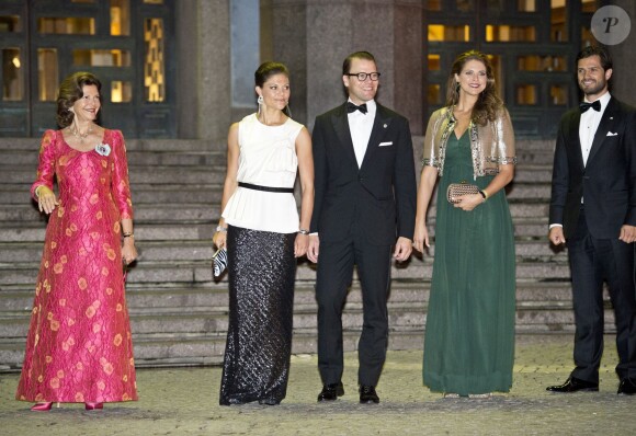 La reine Silvia de Suède, le prince Daniel, la princesse Victoria, la princesse Madeleine, enceinte, le prince Carl Philip lors du concert de la diète royale (le parlement suédois) dans le cadre du jubilé des 40 ans de règne du roi Carl XVI Gustaf à Stockholm le 14 septembre 2013