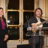 Aurélie Filippetti et Bruno Podalydès chevalier de l'ordre de la légion d'honneur au ministère de la culture à Paris le 17 septembre 2013.