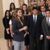 Letizia d'Espagne recevait le 25 septembre 2013 en audience au palais de la Zarzuela à Madrid les jeunes protagonistes du programme My Europe.