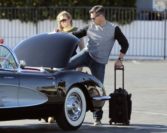 LeAnn Rimes et son chéri Eddie Cibrian en plein tournage, le vendredi 4 octobre 2013, à Los Angeles.