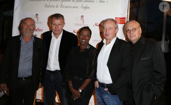 Patrick Poivre d'Arvor et Yann Queffélec à la soirée de lancement de la première gamme de produits bio de Babette de Rozières, à Levallois-Perret, le 17 octobre 2013.