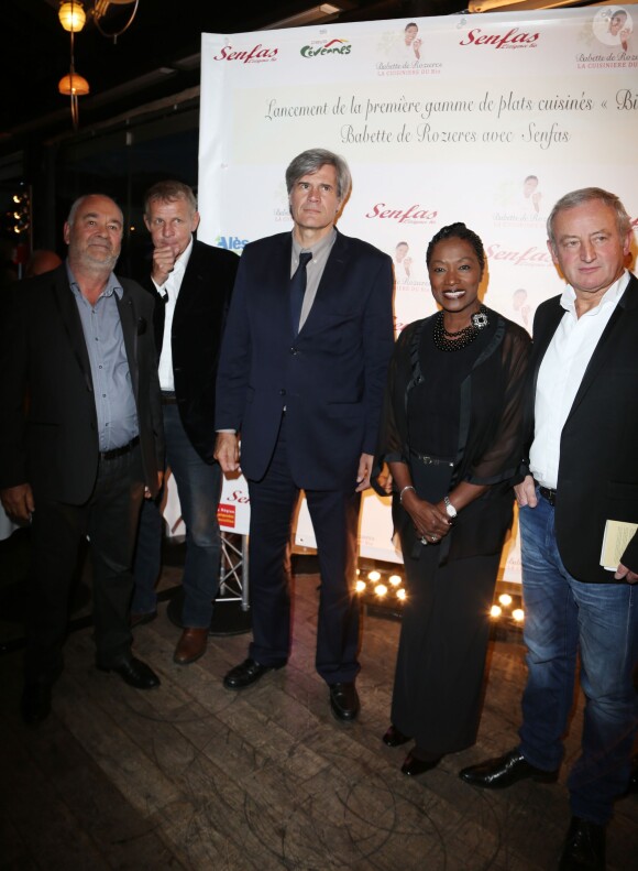 Patrick Poivre d'Arvor, Stéphane Le Foll et Yann Queffélec la soirée de lancement de la première gamme de produits bio de Babette de Rozières, à Levallois-Perret, le 17 octobre 2013.