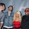Blake Shelton, Adam Levine, Christina Aguilera, Cee Lo Green de The Voice, à Los Angeles le 15 mars 2011.
