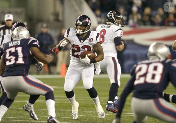 Arian Foster des Texans de Houston, lors d'un match face aux Patriots de New England, le 13 janvier 2013, pourrait devenir le premier sportif coté en bourse.