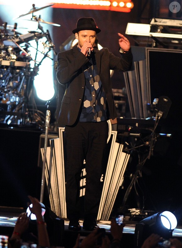Justin Timberlake en concert pour l'émission Jimmy Kimmel Live! à Los Angeles. Le 24 septembre 2013.