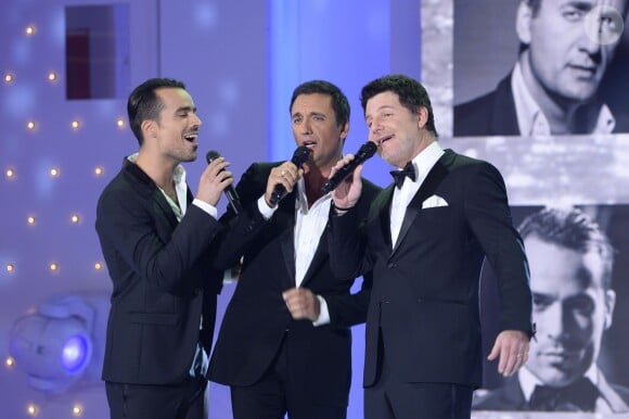 Damien Sargue, Dany Brillant et Philippe Lellouche lors de l'enregistrement de l'émission Vivement dimanche à Paris le 6 novembre 2013. Diffusion sur France 2 le 10 novembre