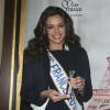 Marine Lorphelin lors du lancement de la ligne de parfum Inessance Miss France, au Fouquets le 5 novembre 2013