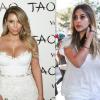 A gauche : Kim Kardashian, apprêtée pour son 33e anniversaire à Las Vegas, le 25 octobre 2013. A droite : Tout de blanc vêtue, la star de télé-réalité quitte le restaurant La Scala à Beverly Hills. Le 14 novembre 2013.