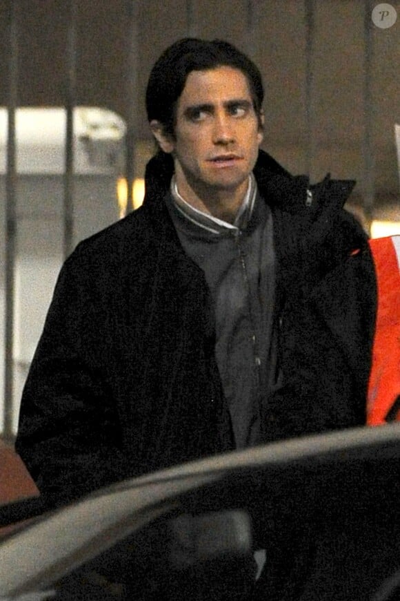 Jake Gyllenhaal sur le tournage du film "Nightcrawler" à Los Angeles, le 16 octobre 2013.