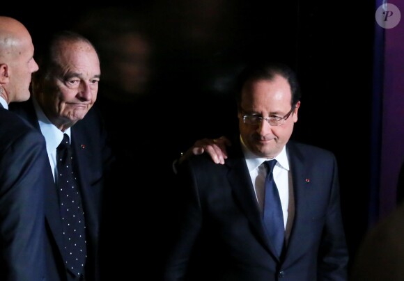 Jacques Chirac et François Hollande au Musée du Quai Branly à Paris, le 21 Novembre 2013