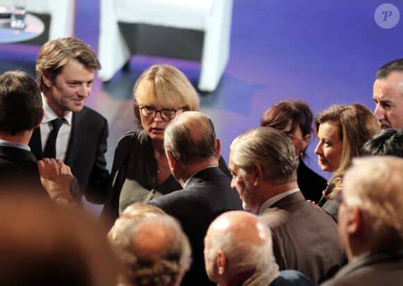 Francois Baroin, Jacques et Claude Chirac, Valérie Trierweiler au Musée du Quai Branly à Paris, le 21 Novembre 2013