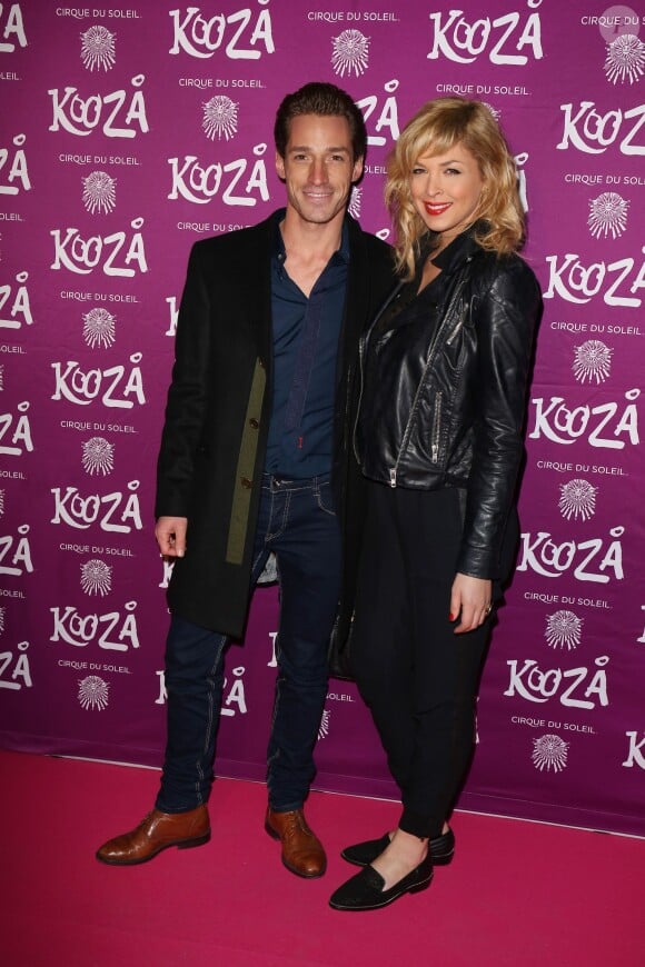 David Lantin et son amie Eléonore Boccara, nouvelle miss météo d'i>télé, à la représentation du nouveau spectacle du Cirque du Soleil, "Kooza", sur l'ïle Seguin à Boulogne-Billancourt, le 26 novembre 2013.