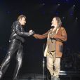 Exclusif - Johnny Hallyday, rejoint par Florent Pagny, en concert au Palais Omnisports de Paris Bercy pour son 70e anniversaire dans le cadre du "Born Rocker Tour", le 15 juin 2013.