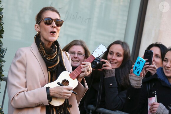Céline Dion sort de son hôtel parisien. Le 2 décembre 2013.