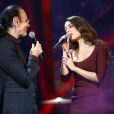  Exclusif - Nicolas Peyrac et Sofia Essaidi à l'enregistrement de l'émission "Les Disques d'Or" au Palais des Sports de Paris, le 27 novembre 2013. L'émission sera diffusée sur la chaine TMC, le 13 décembre 2013. 