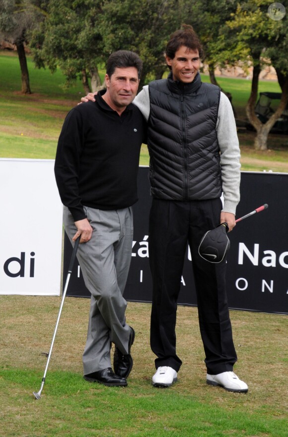 Jose Maria Olazabal et Rafael Nadal lors du tournoi de golf Nadal & Olazabal Invitational à Majorque, le 29 novembre 2013