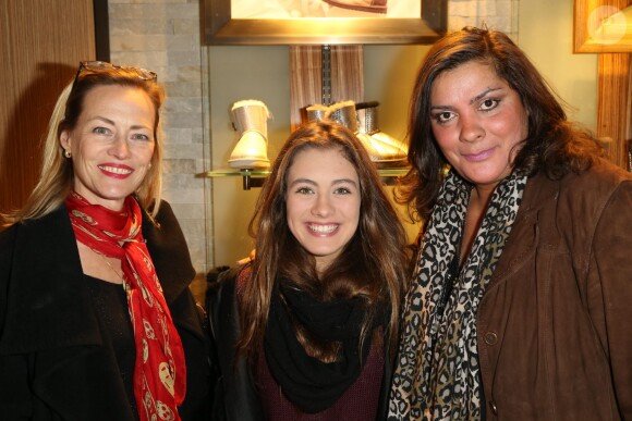 Gabrielle Lazure, sa fille Emma et Nathalie Alfon (RP UGG)assistent au cocktail d'ouverture de la boutique UGG rue du Four a Paris. Le12 decembre 2013