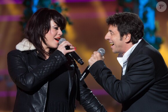 Exclusif - Patrick Bruel et Alex Hepburn lors de l'enregistrement de l'émission Samedi soir on chante Piaf, diffusée le 17 janvier 2014 sur TF1