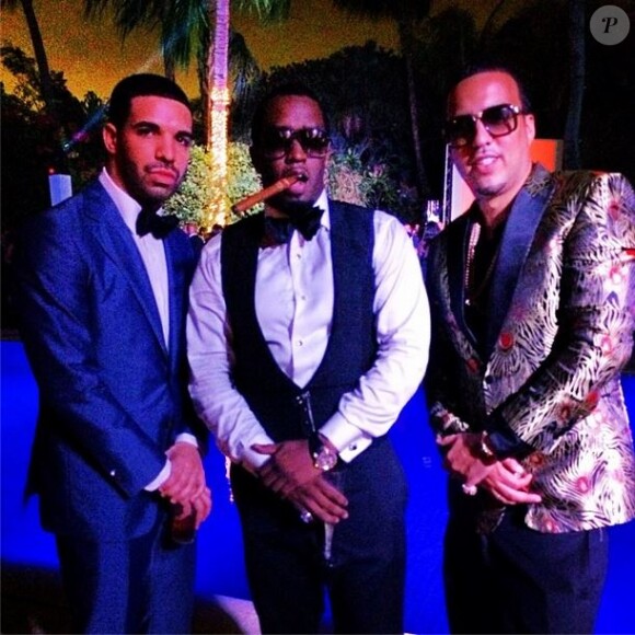 Drake, Diddy et French Montana au soir du Nouvel An à la Versace Mansion. Miami, le 31 décembre 2013.