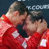 Michael Schumacher et Jean Todt après le Grand prix de Magny-Cours le 21 juillet 2002