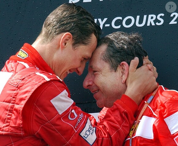 Michael Schumacher et Jean Todt après le Grand prix de Magny-Cours le 21 juillet 2002