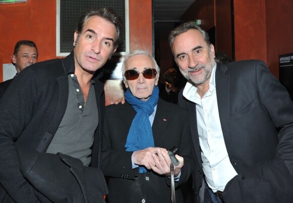 Exclusif - Jean Dujardin, Charles Aznavour et Antoine Dulery pour "La der des der" de Guy Bedos à l'Olympia à Paris, le 23 décembre 2013.
