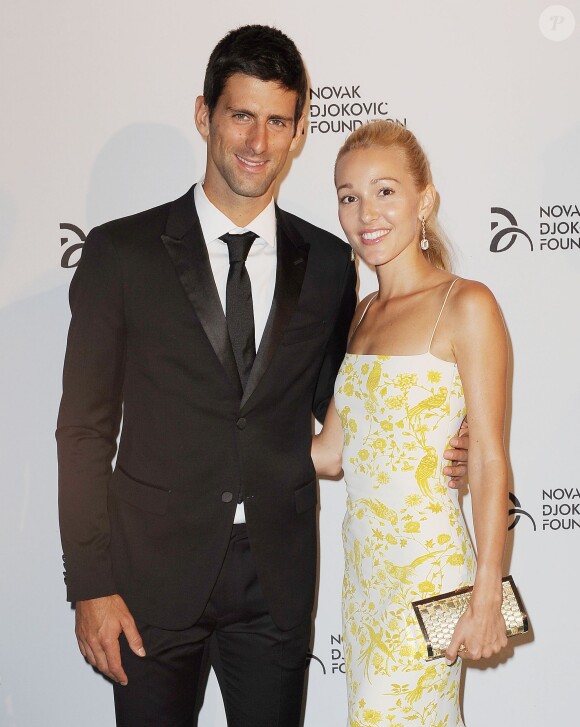Novak Djokovic et sa fiancée Jelena Ristic lors du dîner de la fondation Novak Djokovic à New York le 10 septembre 2013