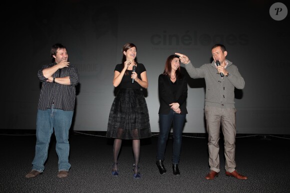 Guy Lecluyse, Alice Pol, Judith El Zein et Dany Boon lors de la première du film Supercondriaque à Lomme dans la banlieue de Lille le 14 janvier 2014.