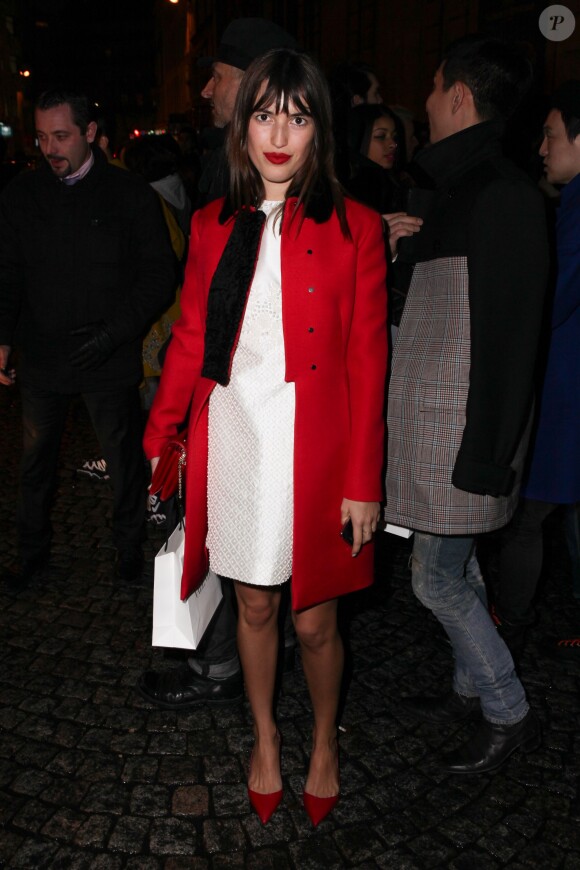 Jeanne Damas arrive à l'hôtel Salomon de Rothschild pour assister au défilé Valentino automne-hiver 2014-2015. Paris, le 15 janvier 2014.