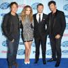 Keith Urban, Jennifer Lopez, Ryan Seacrest et Harry Connick Jr. à la première d'American Idol, à Westwood, le 14 janvier 2014.