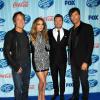 Keith Urban, Jennifer Lopez, Ryan Seacrest et Harry Connick Jr. lors de la première d'American Idol, à Los Angeles, le 14 janvier 2014.