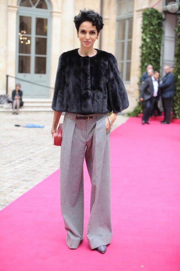 Farida Khelfa au défilé Schiaparelli Haute couture printemps-été 2014 à Paris, le 20 janvier 2014.