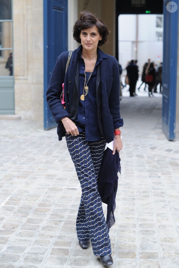 Inès De la Fressange au défilé Schiaparelli Haute couture printemps-été 2014 à Paris, le 20 janvier 2014.