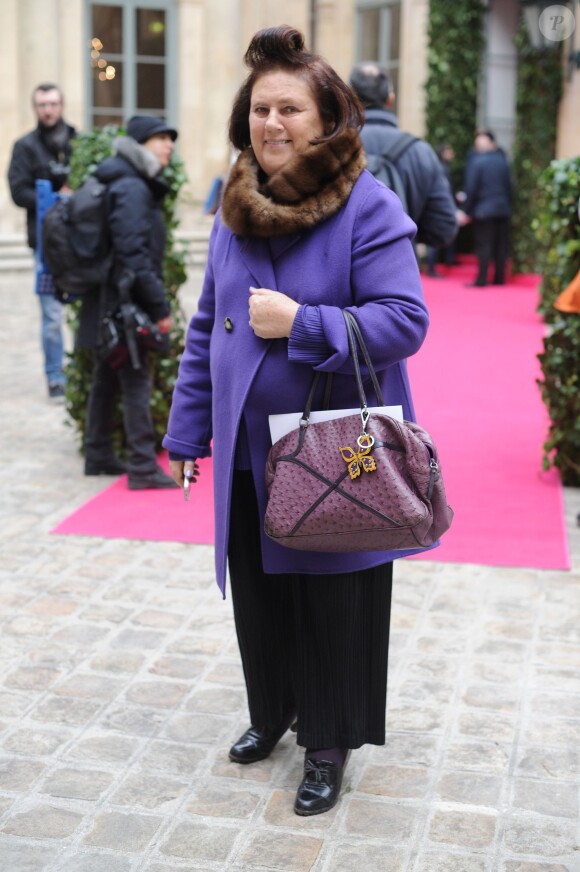 Suzy Menkes (Herald Tribune) au défilé Schiaparelli Haute couture printemps-été 2014 à Paris, le 20 janvier 2014.
