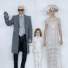 Karl Lagerfeld, son filleul Hudson Kroenig et Cara Delevingne durant le défilé Chanel haute couture printemps-été 2014. Paris, le 21 janvier 2014.