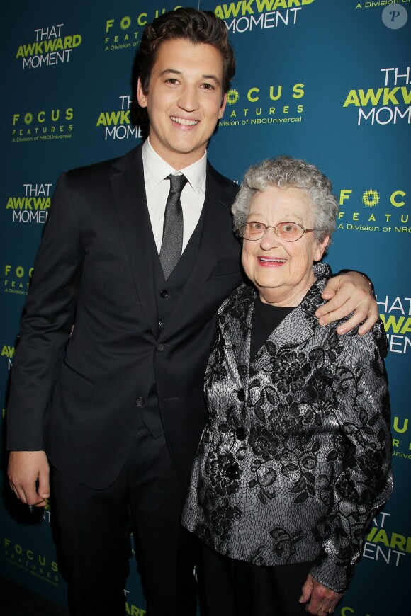 Miles Teller et sa grand-mère à la première du film That Awkward Moment à New York le 22 janvier 2014.