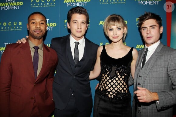 Michael B. Jordan, Miles Teller, Imogen Poots et Zac Efron à la première du film That Awkward Moment à New York le 22 janvier 2014.