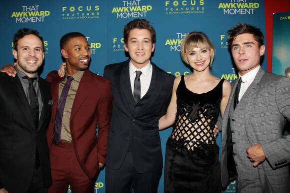 Tom Gormican, Michael B. Jordan, Miles Teller, Imogen Poots, Zac Efron à la première du film That Awkward Moment à New York le 22 janvier 2014.