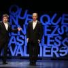 Philippe Chevallier et Regis Laspalès sur le filage de leur pièce "Vous reprendrez bien quelques sketches ?" au théâtre de la Renaissance à Paris le 22 janvier 2014.