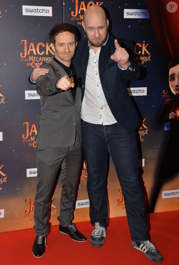 Mathias Malzieu et Stephane Berla lors de la première du film Jack et la mécanique du coeur à Paris le 26 janvier 2014.