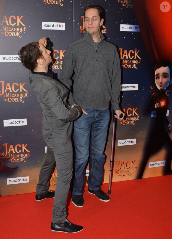 Mathias Malzieu et Grand Corps Malade lors de la première du film Jack et la mécanique du coeur à Paris le 26 janvier 2014.