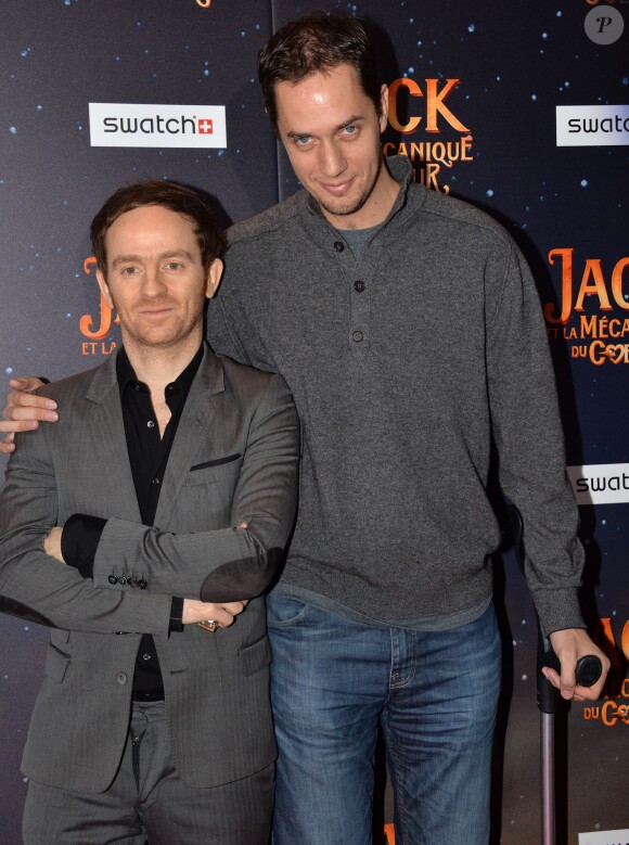 Mathias Malzieu et Grand Corps Malade lors de la première du film Jack et la mécanique du coeur à Paris le 26 janvier 2014.