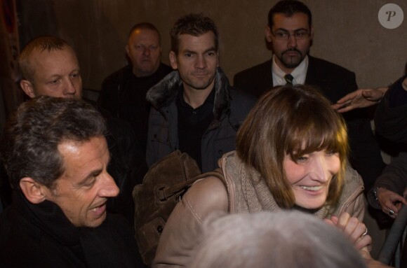 Carla Bruni et Nicolas Sarkozy arrivent à Lyon le 23 janvier 2013.