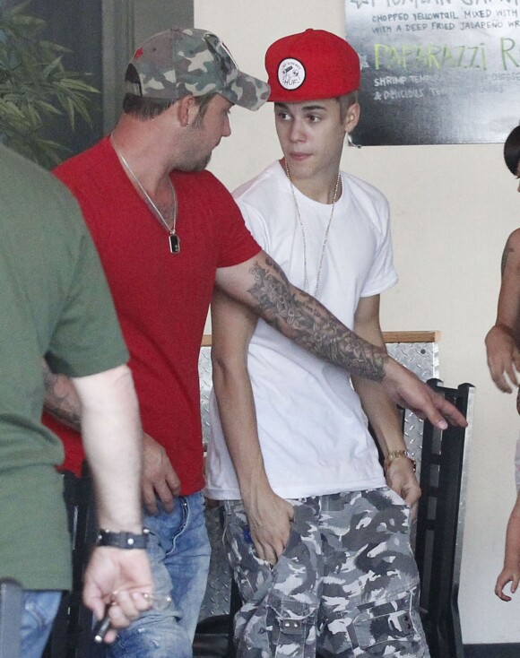 Justin Bieber et son père Jeremy à Studio City, le 11 août 2012.