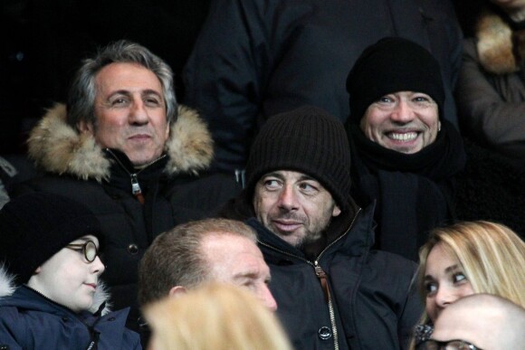 Richard Anconina, Patrick Bruel et Pascal Obispo lors du match entre le Paris Saint-Germain et Bordeaux (2-0) au Parc des princes le 31 janvier 2014 à Paris
