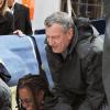 Le maire de New York, Bill de Blasio, fait du toboggan avec sa femme Chirlane et son fils Dante à New York, le 1er février 2014.