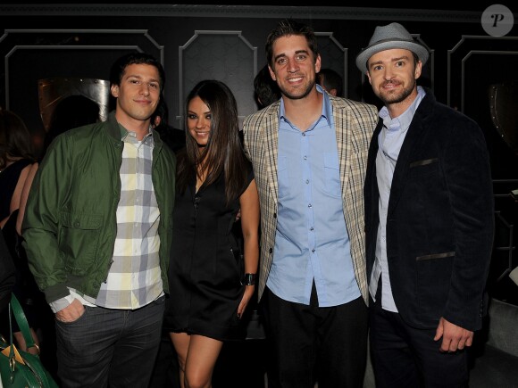 Andy Samberg, Mila Kunis, le QB des Green Bay Packers Aaron Rodgers et Justin Timberlake aux Spike TV's Guys Choice Awards 2012 le 2 juin 2012 à Los Angeles.