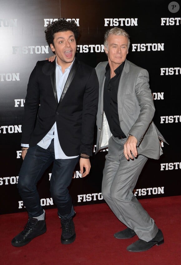 Kev Adams, Franck Dubosc lors de la première du film Fiston au Grand Rex à Paris, le 10 février 2014.