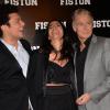 Kev Adams, Franck Dubosc et sa femme Danièle lors de la première du film Fiston au Grand Rex à Paris, le 10 février 2014.